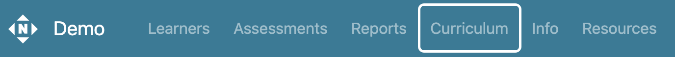 Admin portal nav bar: Learners, Assessments, Reports, Curriculum, etc.