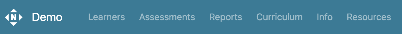 Admin portal nav bar: Learners, Assessments, Reports, Curriculum, Location Info, Resources